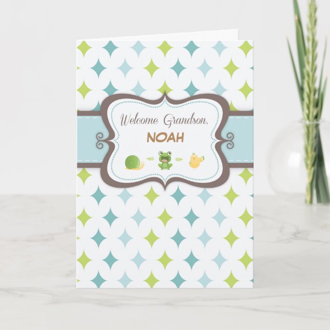 Carte Bienvenue bébé petit-fils personnalisé Nom personn (Devant)