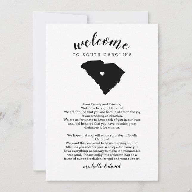 Carte Bienvenue Carolina Mariage lettre et itinéraire (Devant)