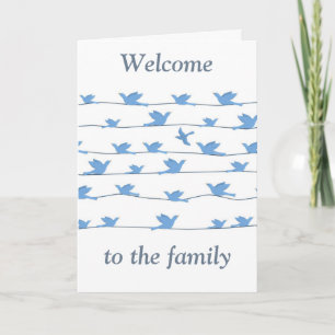 Carte Bienvenue dans la famille, silhouette d'oiseaux su