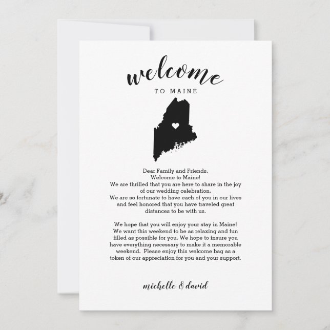Carte Bienvenue dans le Maine | Lettre Mariage et itinér (Devant)
