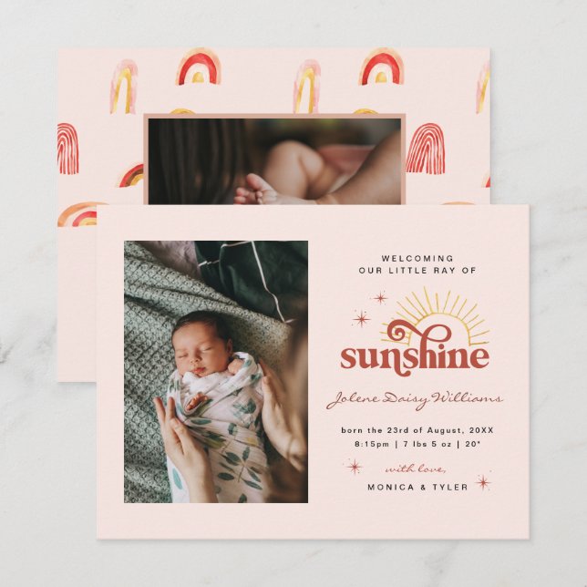 Carte Bienvenue dans le monde | | Ray of Sunshine Birth (Devant / Derrière)