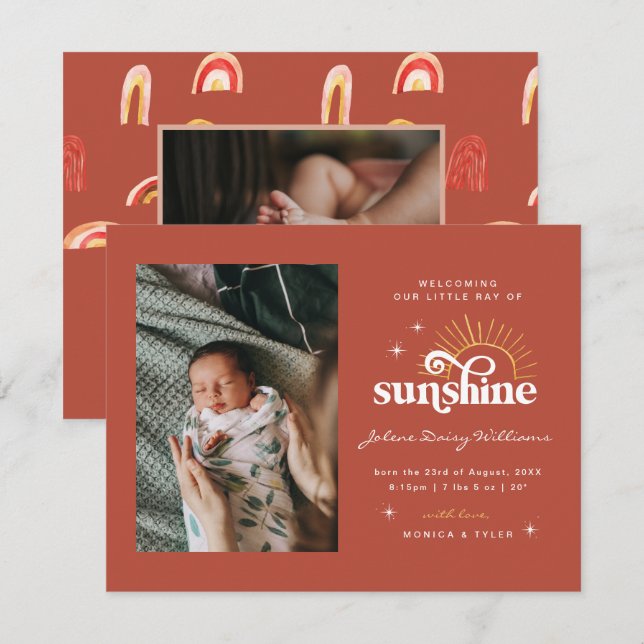 Carte Bienvenue dans le monde | | Ray of Sunshine Birth (Devant / Derrière)