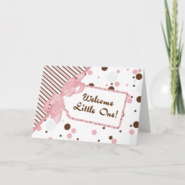 Carte bienvenue de bébé de rose et de brun petite (Devant)