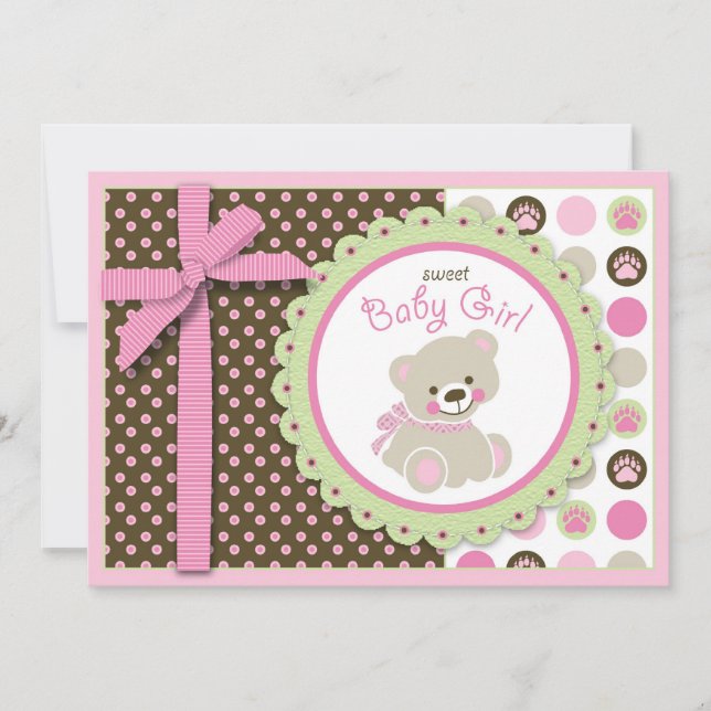 Carte bienvenue d'invitation de fille d'ours (Devant)