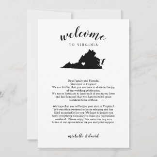 Carte Bienvenue en Virginie | Lettre Mariage et itinérai