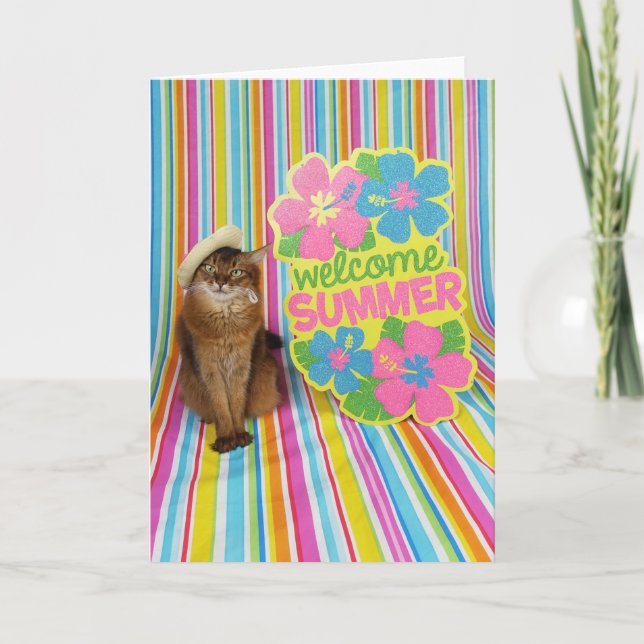Carte Bienvenue été avec le chat somalien (Devant)