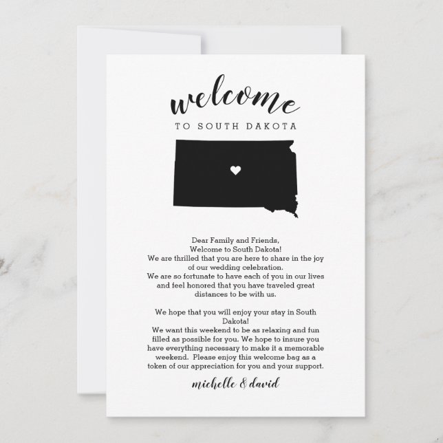Carte Bienvenue Lettre Mariage du Dakota du Sud & Itinér (Devant)