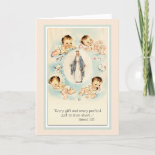 Carte Bienvenue Nouveau bébé garçon ou fille religieuse 
