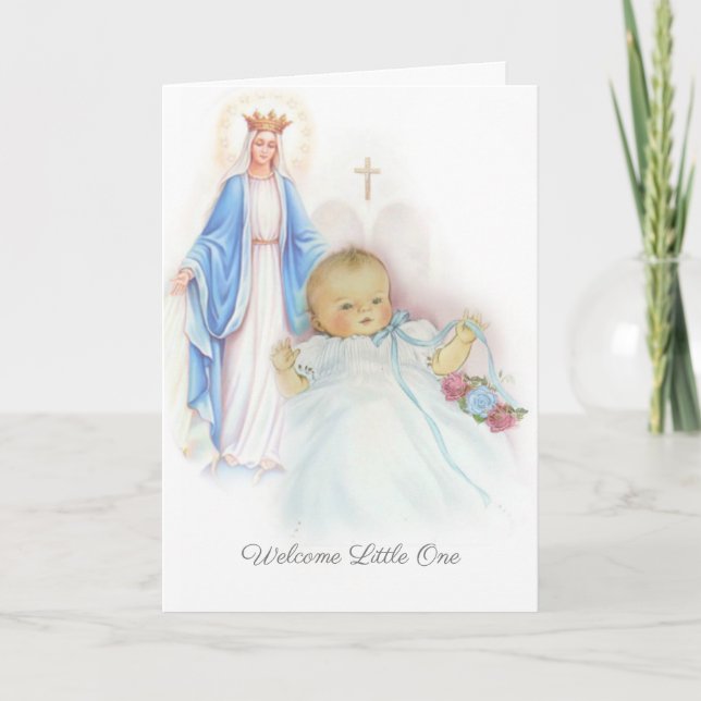 Carte Bienvenue nouveau bébé garçon ou fille religieux c (Devant)