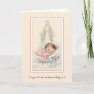 Carte Bienvenue Vintage bébé fille Vierge Marie catholiq