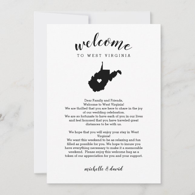 Carte Bienvenue Virginie-Occidentale Lettre Mariage & It (Devant)