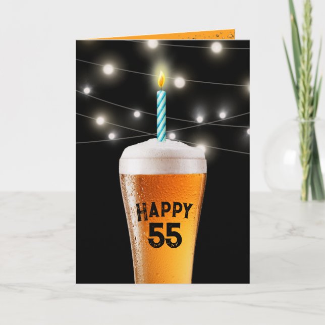 Carte Bière 55e anniversaire avec bougie (Devant)