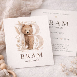 Carte Bière Monogram Neutraaal Animal de la forêt Garçon