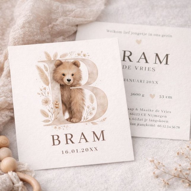 Carte Bière Monogram Neutraaal Animal de la forêt Garçon (Créateur téléchargé)