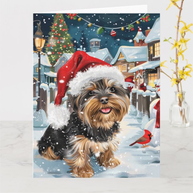 Carte Biewer Terrier Chien Winter Wonderland Noël Joie (Fleur jaune)