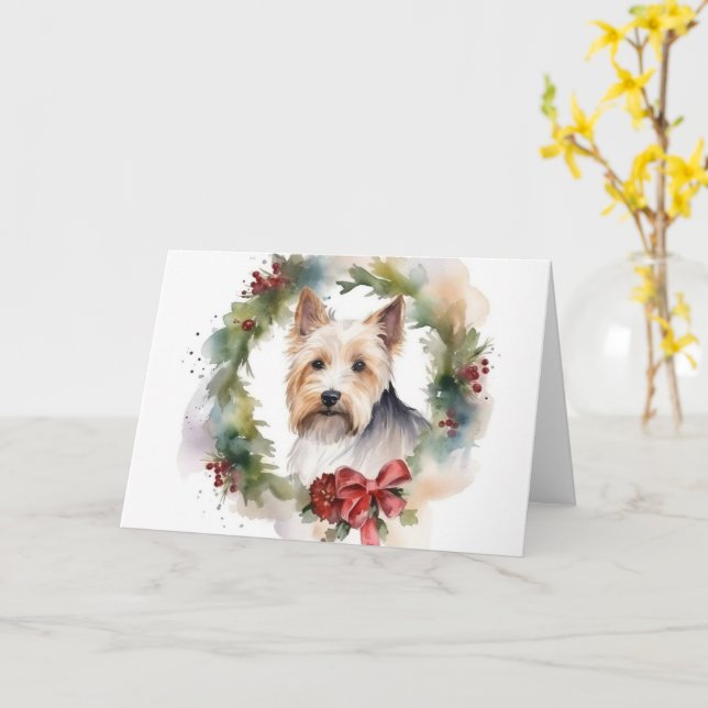 Carte Biewer Terrier Noël Wreath Festive Pup (Fleur jaune)
