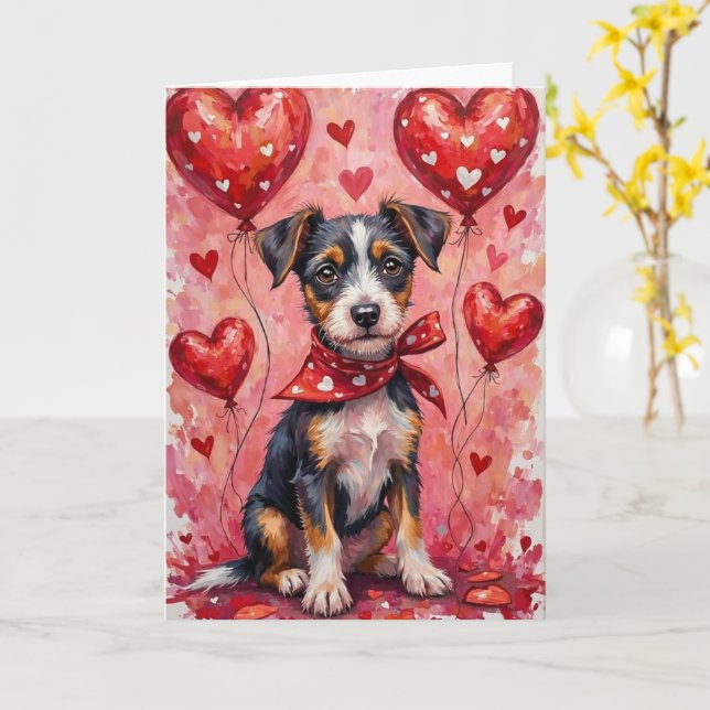 Carte Biewer Terrier Saint-Valentin Chien aux Cœurs Roug (Fleur jaune)