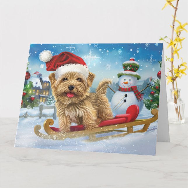 Carte Biewers Terrier Chien dans Sleigh neige Noël (Fleur jaune)