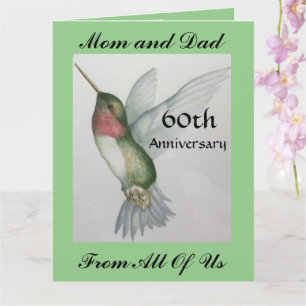 Carte BIG 60th Maman et Papa Joyeux Anniversaire Colibri