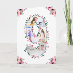 Carte Big 9th Birthday Girl Photo Collage Fleur rose