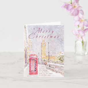 Carte Big Ben et cabine téléphonique rouge sous la neige