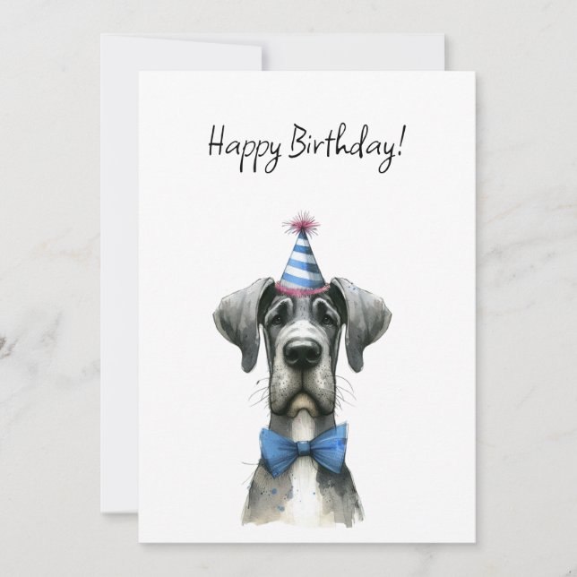 Carte Big Dog in a Tiny Birthday Party Hat and Bowtie (Devant)
