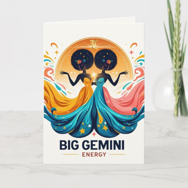 Carte Big Gemini Energy Afro déesse Zodiac Anniversaire (Devant)