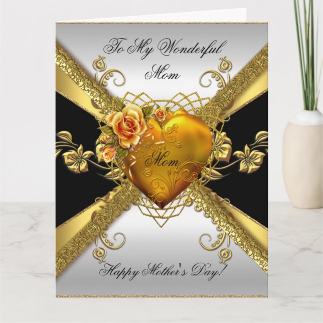 Carte Big Happy Mother's Day Rose Gold Heart Ajouter la  (Devant)