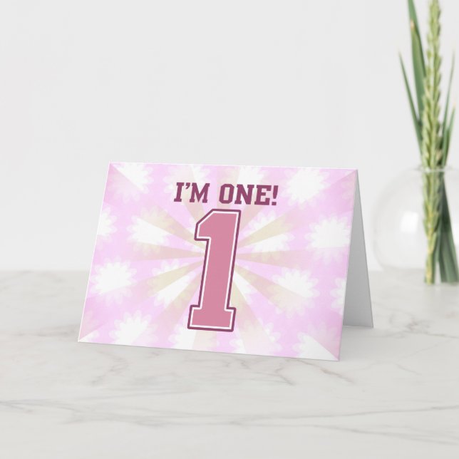 Carte Big Pink Numéro Un, premier anniversaire de la fil (Devant)