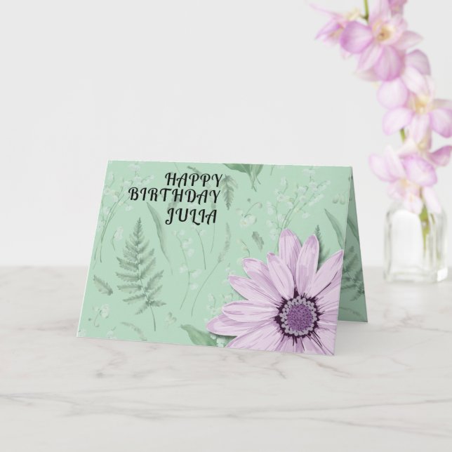 Carte Big Rose Daisy Green Joyeux Anniversaire Nom perso (Orchidée)