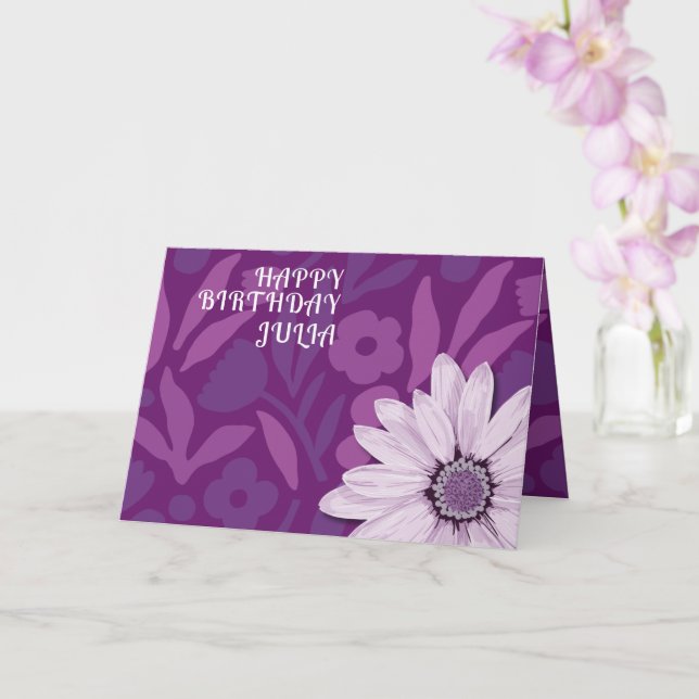 Carte Big Rose Daisy Purple Joyeux Anniversaire Nom pers (Orchidée)