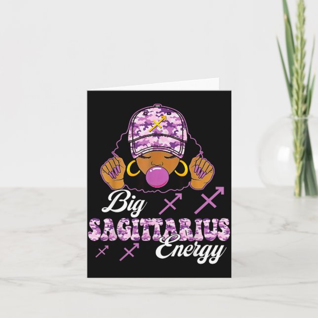 Carte Big Sagittarius Energy Afro Girl With Purple Camou (Devant)