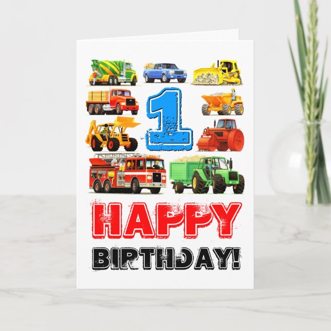 Carte Big Trucks de Baby Boy 1er anniversaire (Devant)