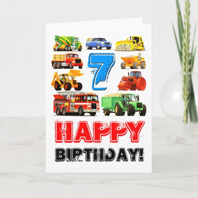 Carte Big Trucks pour enfants 7e anniversaire (Devant)
