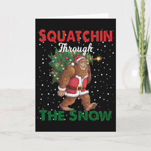 Carte Bigfoot Noël Drôle Squatchin À Travers La Neige