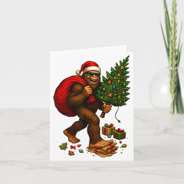 Carte Bigfoot Santa Christmas Tree Lights Xmas Boys Men  (Devant)