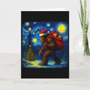 Carte Bigfoot Santa Noël Nuit Étoilée Sasquatch Van