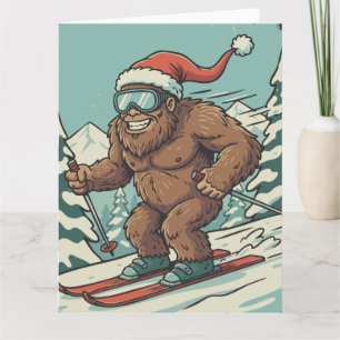 Carte Bigfoot Sasquatch Noël Ski Sport d'hiver