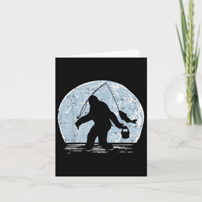 Carte Bigfoot Sasquatch Pêche Lune Drôle Pêcheur Ang (Devant)