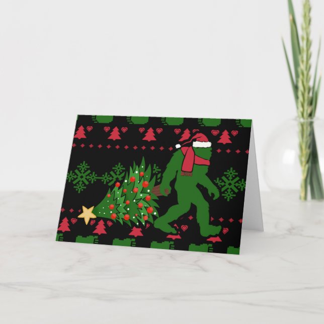 Carte Bigfoot sur fond tricoté (Devant)