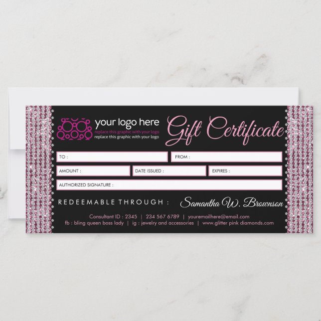 Carte Bijoux Glitz Bling Diamond Certificat cadeau (Devant)