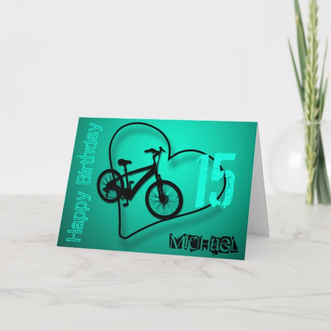 Carte Bike Heart 15e anniversaire Salutation personnalis (Devant)