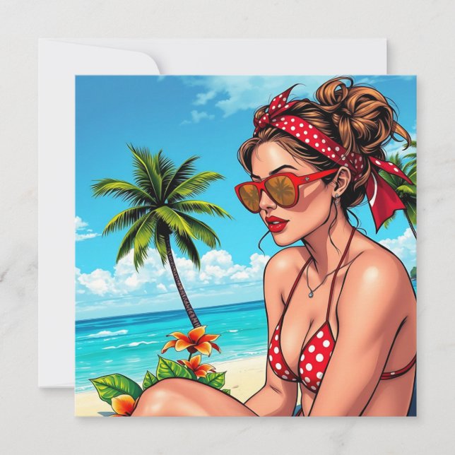 Carte Bikini rouge, lunettes de soleil et femme de Banda (Devant)