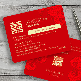 Carte Bilingual Vietnamese English Red Wedding Thiep Moi