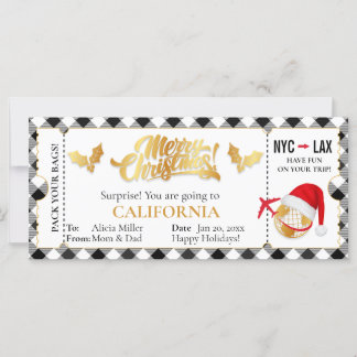 Carte Billet avion de Noël, bon cadeau surprise