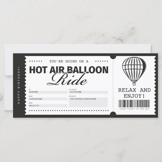 Carte Billet cadeau à Balloon à air chaud (Devant)