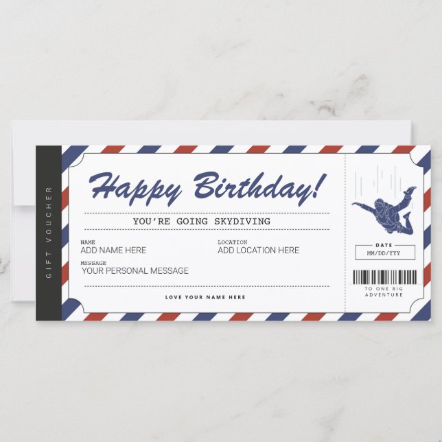 Carte Billet cadeau d'anniversaire Skydiving (Devant)