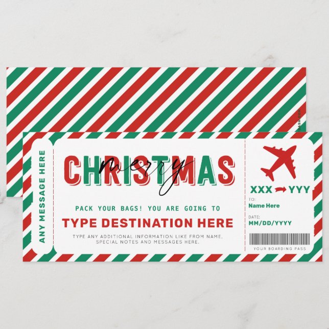 Carte Billet cadeau de Noël Boarding Pass (Devant / Derrière)