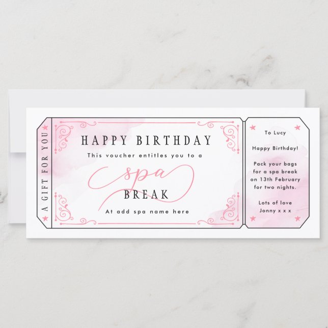 Carte Billet cadeau Pink Spa Break (Devant)