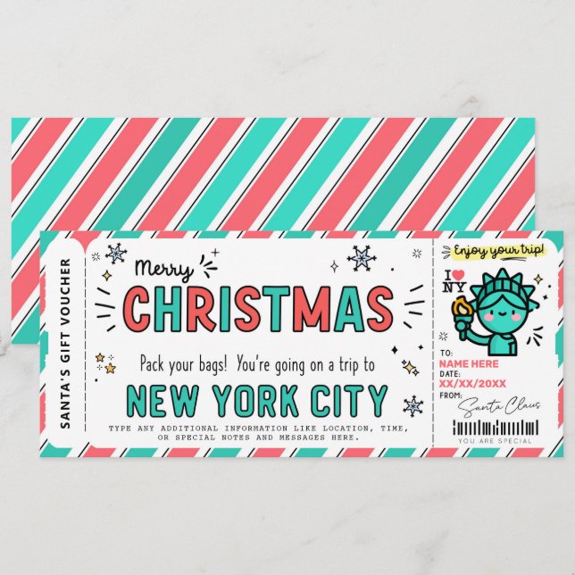 Carte Billet cadeau surprise New York Voyage (Devant / Derrière)
